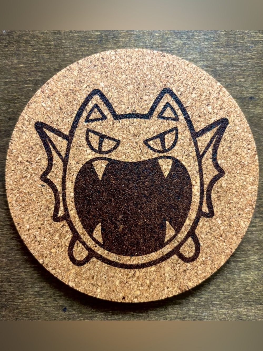 Pokemon Golbat Face Laser Engraved Cork Coaster